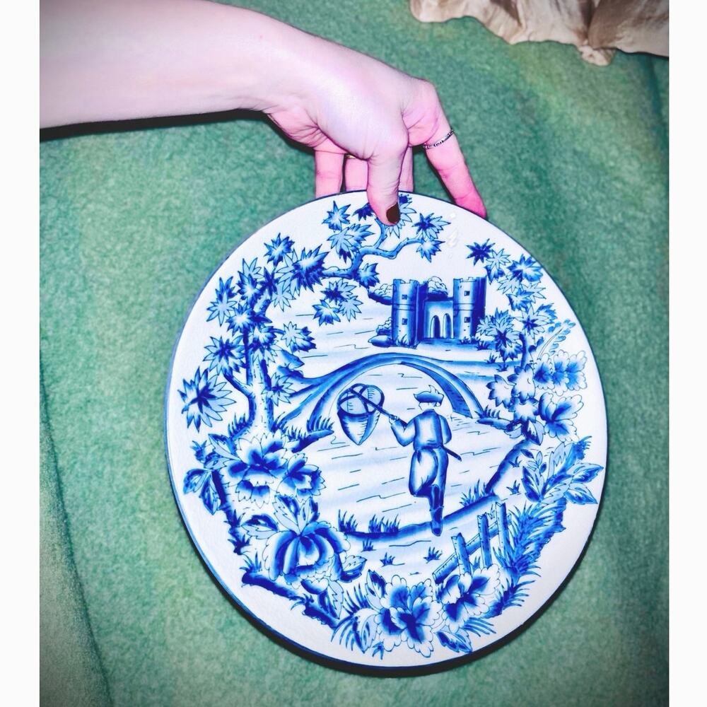 Vtg Andrea by Sadek 10” Enameled Decorative Delft Chinoserie Scenic Plate
